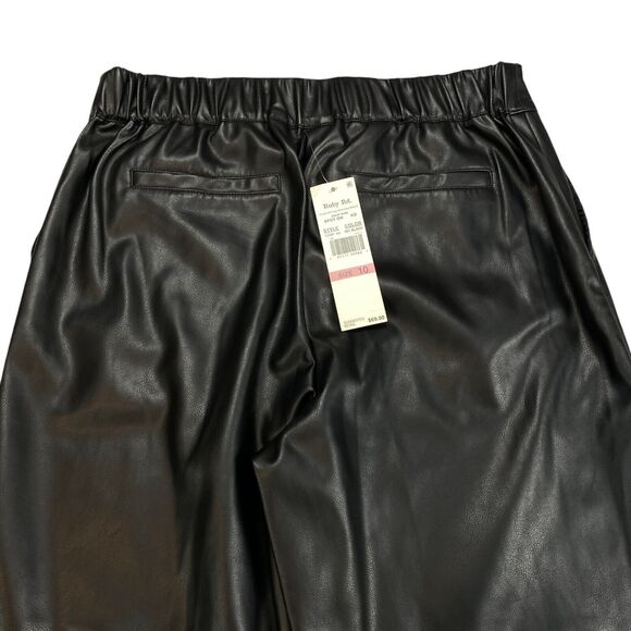 Ruby Rd. Pants Women's 10 Black Faux Leather Wide Leg Flat Front Pockets Outdoor - Picture 8 of 16